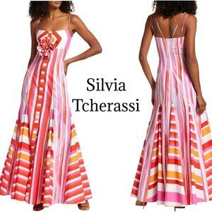 NEW SILVIA TCHERASSI Catania Striped Cotton Maxi Dress Sz M(8)NWT